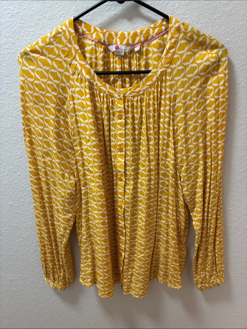 Boden Yellow White Patterned Long-Sleeve Button-Down Top